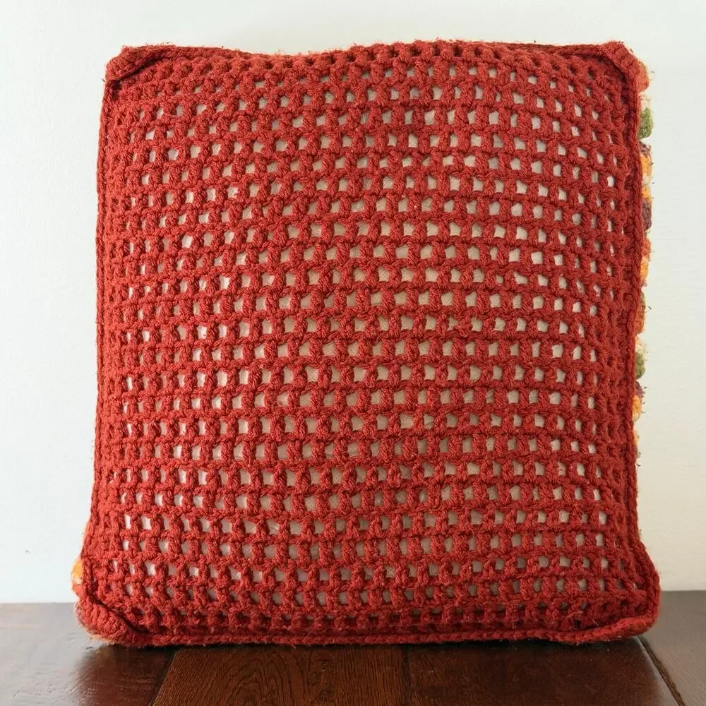 Vintage Hand Crocheted Throw Pillow Cover 12x12 | Handmade Crochet Cushion